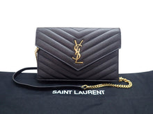 画像をギャラリービューアに読み込む, - YSL SAINT LAURENT サンローラン Cassandra Envelope Chain Wallet in Grain De Poudre Leather カサンドラ エンベロープ チェーンウォレット(グレイン・ド・プードルレザー) 742920BOW011000