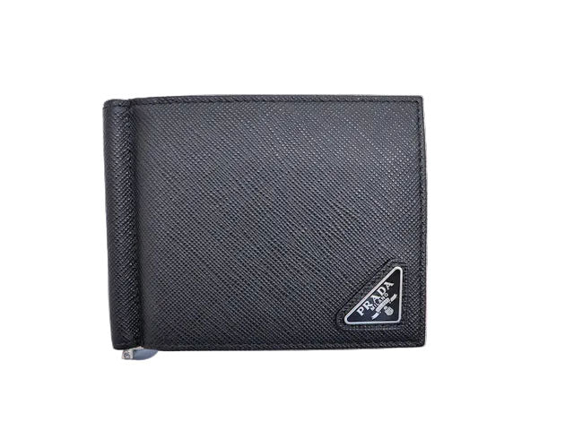 PRADA 二つ折りマネークリップ サフィアーノ レザー ロゴ PRADA プラダ Triangle Logo Saffiano Leather Bill Clip Wallet