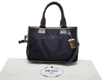 画像をギャラリービューアに読み込む, - PRADA プラダ BR4795 ロゴ ナイロンジャガード 2WAY ハンドトートバッグ 黒/濃茶 ナイロン/牛革