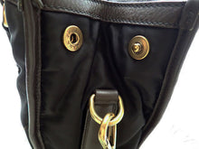 画像をギャラリービューアに読み込む, - PRADA プラダ BR4795 ロゴ ナイロンジャガード 2WAY ハンドトートバッグ 黒/濃茶 ナイロン/牛革