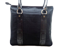 画像をギャラリービューアに読み込む, - BVLGARI ブルガリ ロゴマニア トートバッグ 黒 ナイロンキャンバス/革