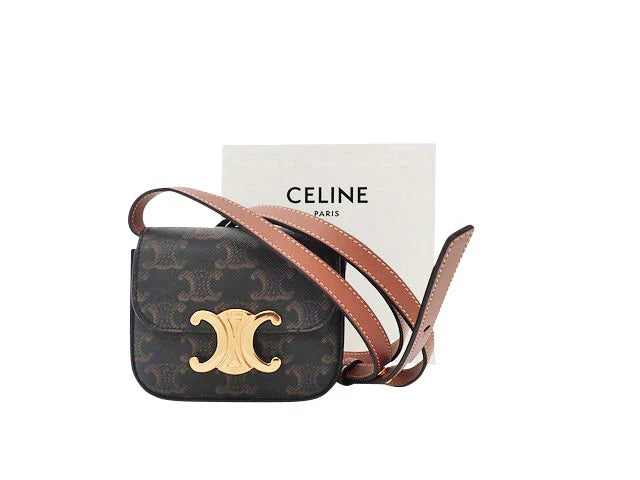 CELINE セリーヌ MINI CLAUDE IN TRIOMPHE CANVAS AND CALFSKIN ミニ クロード トリオンフキャンバス&amp;カーフスキン Shoulder Bag ショルダーバッグ 10I512DQB.04LU 中古ABランク 入荷