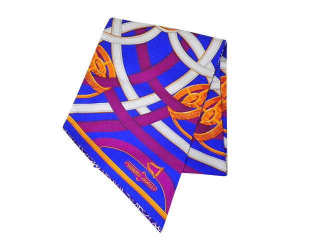 HERMES エルメス Maxi Twilly マキシ ツイリー Scarf スカーフ 青/紫/オレンジ/白 シルク100％