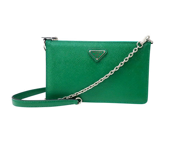 - PRADA プラダ Saffiano Vernic Leather サフィアーノ ヴェルニ レザー Chain Shoulder Bag チェーンショルダー Clutch クラッチ Party Bag パーティーバッグ 1BH186
