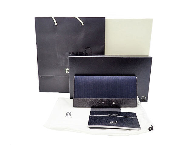 MONTBLANC モンブラン Nightflight Leather & Fabric Wallet 6 Compartments ナイトフライト レザー アンド ファブリック ウォレット 6 コンパートメント Biｆold Long Wallet Without Coin Purse 小銭入れ無し 二つ折り長財布 106003