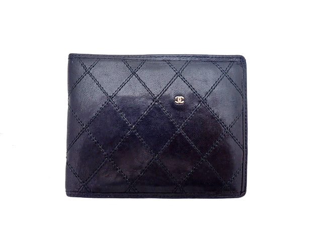 シャネル Bicolore ビコローレ Double Stitch ダブルステッチ Bi-Fold Wallet Without Coin Purse 小銭入れ無し 二つ折り財布