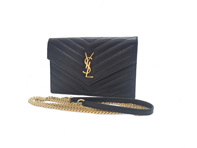 YSL SAINT LAURENT サンローラン Cassandra Envelope Chain Wallet in Grain De Poudre Leather カサンドラ エンベロープ チェーンウォレット（グレイン・ド・プードルレザー） 742920BOW011000