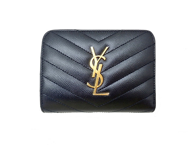 YSL SAINT LAURENT サンローラン CASSANDRE MATELASSÉ カサンドラ マトラッセ Monogram Compact Zip Around Wallet in Grain De Poudre Leather モノグラム コンパクト ジップアラウンド ウォレット（グレイン ド プードル エンボスレザー） 668288BOW011000