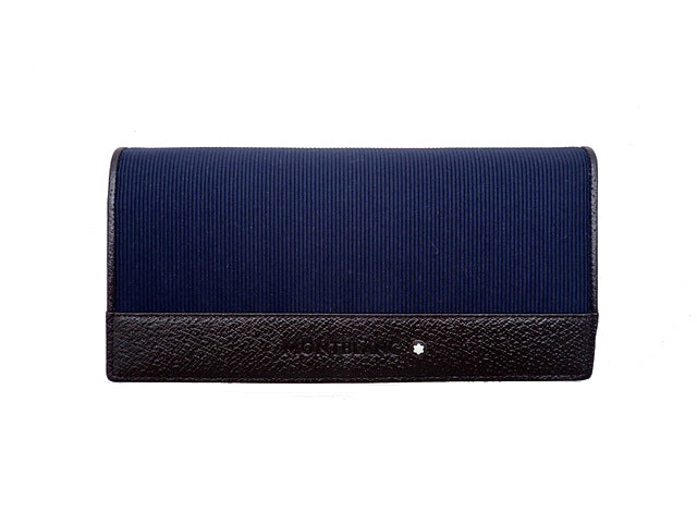 MONTBLANC モンブラン Nightflight Leather & Fabric Wallet 6 Compartments ナイトフライト レザー アンド ファブリック ウォレット 6 コンパートメント Biｆold Long Wallet Without Coin Purse 小銭入れ無し 二つ折り長財布 106003