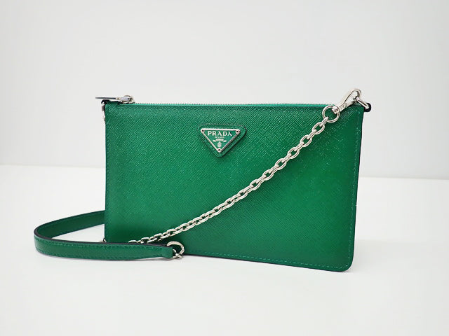 PRADA プラダ Saffiano Vernic Leather サフィアーノ ヴェルニ レザー Chain Shoulder Bag チェーンショルダー Clutch クラッチ Party Bag パーティーバッグ 1BH186