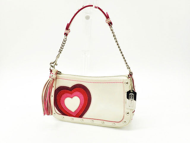 COACH コーチ Heart Studded Fringe ハート スタッズ フリンジ Accessory Pouch アクセサリーポーチ Hand Bag ハンドバッグ 5085