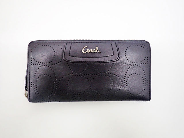 COACH コーチ Signature シグネチャー Perforated Punching Leather パーフォレーテッド パンチングレザー Accordion Zip Wallet アコーディオン ジップ ウォレット ラウンドファスナー長財布
