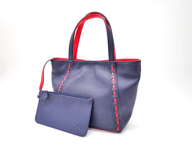 Kitamura キタムラ Stitch Design Leather Tote Bag with Pouch ポーチ付き ステッチ デザイン レザー トートバッグ