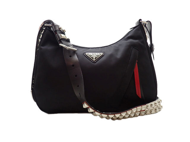 - PRADA プラダ 1BC087 スタッズ ナイロン ショルダーバッグ