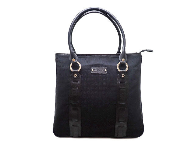 - BVLGARI ブルガリ ロゴマニア トートバッグ 黒 ナイロンキャンバス/革