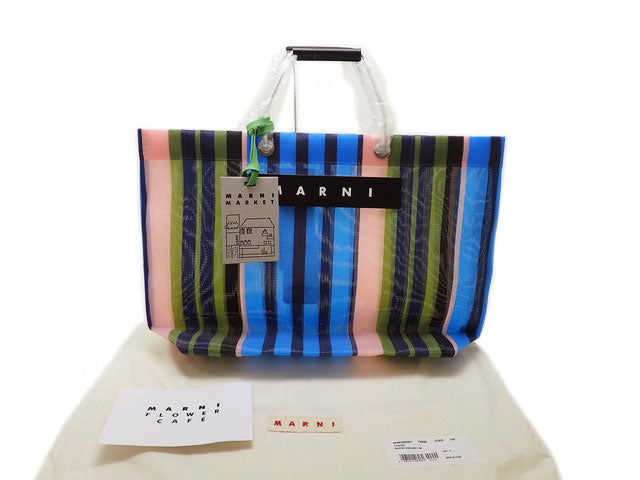- MARNI MARKET マルニ マーケット ストライプ バッグ トート マルチカラーブルー SHMHR08A01 TN296STB42