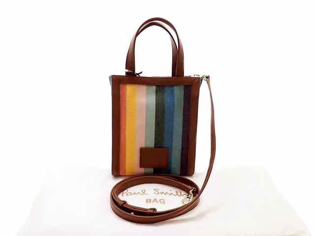 - Paul Smith ポールスミス アーティスト ストライプ キャンバス 2WAY ミニトートバッグ APW-520 キャラメル/マルチカラー