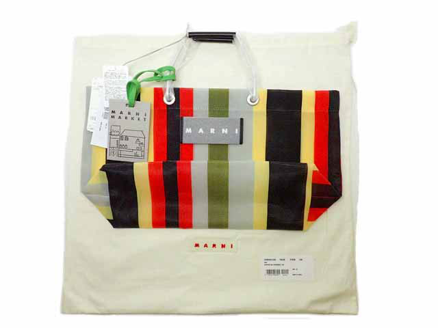美品❣️MARNI ストライプ エコバッグ　付属品-袋あり マルニ マーケット「ストライプバッグ」に新色ライトライム